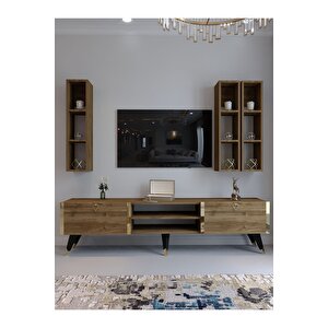 Festival Tv Ünitesi G3006-2 Cevi̇z - Color Gold Detaylı Minifiks Bağlantı Tv Sehpası Ve Duvar Rafı