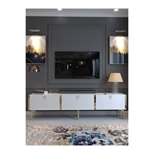 Festival Tv Sehpası G3817-1-y1-p1 Beyaz Gold Metal Kulp