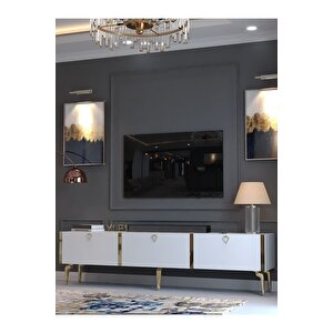 Festival Tv Sehpası G3817-1-y1-p1 Beyaz Gold Metal Kulp