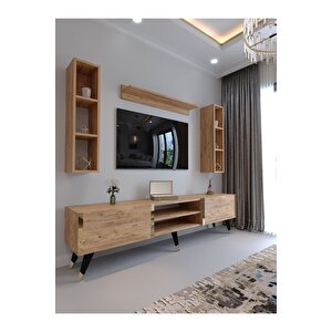 Tv Ünitesi G3009-6 Atlanti̇k Gold Color Tv Sehpası Ve Duvar Rafı