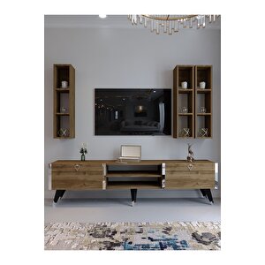Festival Tv Ünitesi S3006-2 Cevi̇z - Color Silver Detaylı Minifiks Bağlantı Tv Sehpası Ve Duvar Rafı