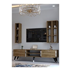 Festival Tv Ünitesi S3006-2 Cevi̇z - Color Silver Detaylı Minifiks Bağlantı Tv Sehpası Ve Duvar Rafı