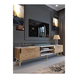 Festival Tv Sehpası G3830-1-6-y1-d2 Beyaz Çam Gold Metal Kulp