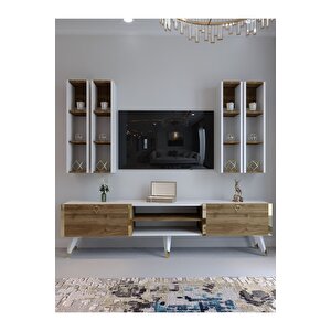 Festival Tv Ünitesi G3001-2-1 Ceviz Beyaz Color Gold Tv Sehpası Ve Duvar Rafı