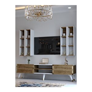 Festival Tv Ünitesi G3001-2-1 Ceviz Beyaz Color Gold Tv Sehpası Ve Duvar Rafı