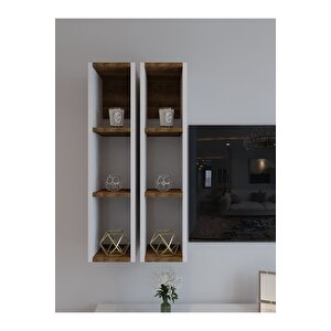 Festival Tv Ünitesi G3001-2-1 Ceviz Beyaz Color Gold Tv Sehpası Ve Duvar Rafı