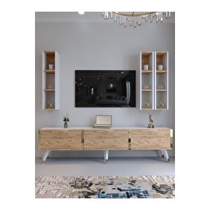 Festival Tv Ünitesi G3007-6-1 Beyaz Atlanti̇k Si̇lver Color Tv Sehpası Ve Duvar Rafı