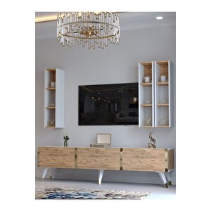 Festival Tv Ünitesi G3007-6-1 Beyaz Atlanti̇k Si̇lver Color Tv Sehpası Ve Duvar Rafı