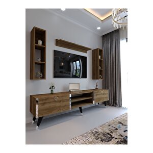 Festival Tv Ünitesi S3009-2 Cevi̇z - Color Silver Detaylı Minifiks Bağlantı Tv Sehpası Ve Duvar Rafı