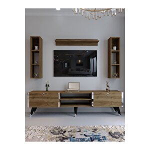 Festival Tv Ünitesi S3009-2 Cevi̇z - Color Silver Detaylı Minifiks Bağlantı Tv Sehpası Ve Duvar Rafı