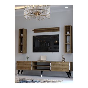 Festival Tv Ünitesi S3009-2 Cevi̇z - Color Silver Detaylı Minifiks Bağlantı Tv Sehpası Ve Duvar Rafı