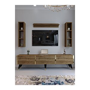 Festival Tv Ünitesi G3008-2 Cevi̇z - Color Gold Detaylı Minifiks Bağlantı Tv Sehpası Ve Duvar Rafı