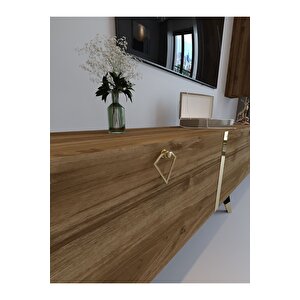 Festival Tv Ünitesi G3008-2 Cevi̇z - Color Gold Detaylı Minifiks Bağlantı Tv Sehpası Ve Duvar Rafı