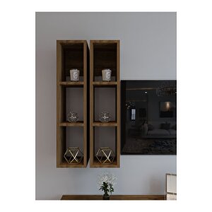 Festival Tv Ünitesi G3001-2 Cevi̇z - Color Gold Detaylı Minifiks Bağlantı Tv Sehpası Ve Duvar Rafı
