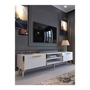 Festival Tv Sehpası G3830-1-y1-d2 Beyaz Gold Metal Kulp