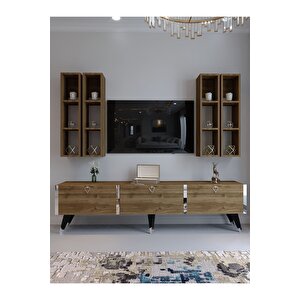 Festival Tv Ünitesi S3002-2 Cevi̇z - Color Silver Detaylı Minifiks Bağlantı Tv Sehpası Ve Duvar Rafı