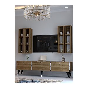 Festival Tv Ünitesi S3002-2 Cevi̇z - Color Silver Detaylı Minifiks Bağlantı Tv Sehpası Ve Duvar Rafı
