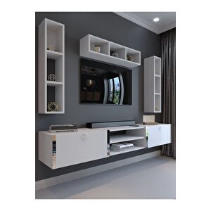 Festival Tv Ünitesi S13006-1 Beyaz Parlak Silver Duvara Monte Tv Sehpası