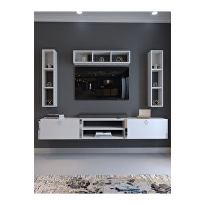 Festival Tv Ünitesi S13006-1 Beyaz Parlak Silver Duvara Monte Tv Sehpası