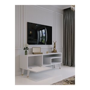 Festival Tv Sehpası G6307-1 Beyaz Parlak Gold Detaylı Minifiks Bağlantı Tv Ünitesi