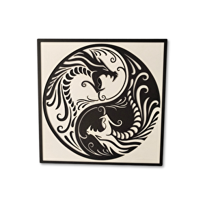 El Yapımı Ahşap Üç Boyutlu Dragon Ying Yang Tablo