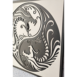 El Yapımı Ahşap Üç Boyutlu Dragon Ying Yang Tablo