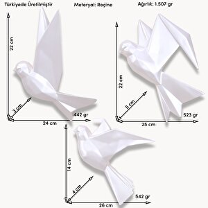 Mouette 3'lü Dekoratif Kuş İnci