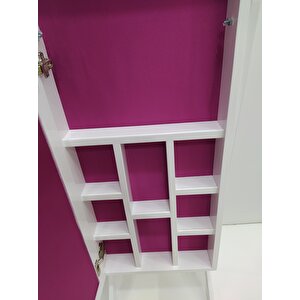 Ayna 12968 Takı Dolap Boy Ayna Ahşap Kayın Mdf Parlak Beyaz Lake Klasik El Yapım