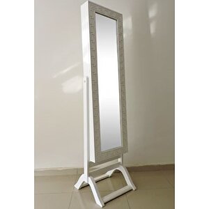 Ayna 12935 Boy Takı Dolabı Kayın Mdf Parlak Beyaz Boya Natüre Klasik El Yapım