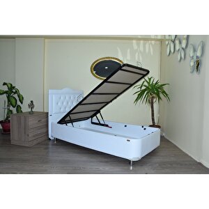 Baza-başlık 13428 Suni̇deri̇  Kapitone Beyaz Başlık Metal Çelik 90*190 El Yapım