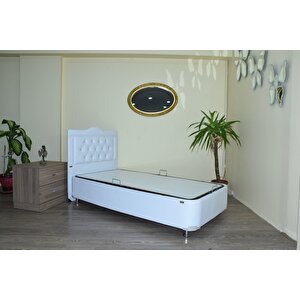 Baza-başlık 13428 Suni̇deri̇  Kapitone Beyaz Başlık Metal Çelik 90*190 El Yapım