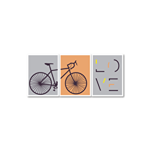 El Yapımı Üç Boyutlu Bisiklet Aşkı Temalı Üçlü Ahşap Tablo Seti
