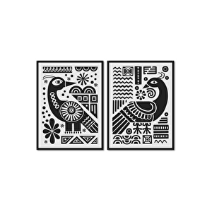 El Yapımı Ahşap Üç Boyutlu İskandinav Desen Retro Tablo İkili Set