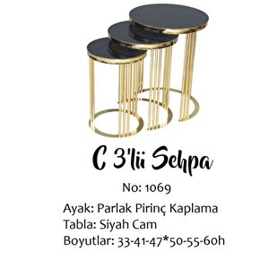 Brc Zigon13384 C Model Metal Gold Renk Kaplama Düz Siyah Temper Cam El Yapım