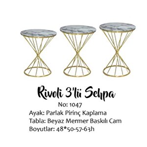 Brc Zigon 13410 Ri̇voli̇ Beyaz Mermer Renk Tabla Metal Gold Kaplama Ayak El Yapım