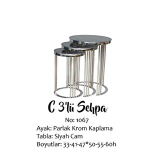 Brc Zigon 13383 C Model Düz Siyah Temper Cam Gümüş Kaplama Metal Ayak El Yapım