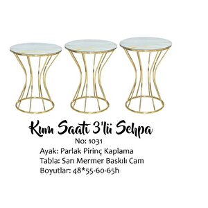 Brc Zigon Kumsaat 13398 Model Sehpa Mermer Desen Metal Gold Renk Kaplama El Yapım