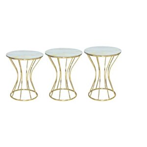 Brc Zigon Kumsaat 13398 Model Sehpa Mermer Desen Metal Gold Renk Kaplama El Yapım