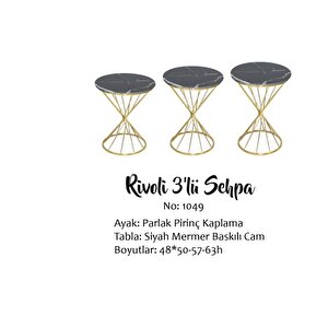 Brc Zigon 13413 Rivoli Model Sehpa  Düz Siyah Metal Parlak Gold Ayak El Yapım