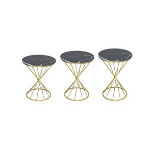 Brc Zigon 13413 Rivoli Model Sehpa  Düz Siyah Metal Parlak Gold Ayak El Yapım
