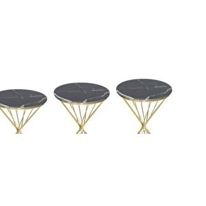 Brc Zigon 13413 Rivoli Model Sehpa  Düz Siyah Metal Parlak Gold Ayak El Yapım