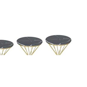 Brc Zigon 13413 Rivoli Model Sehpa  Düz Siyah Metal Parlak Gold Ayak El Yapım