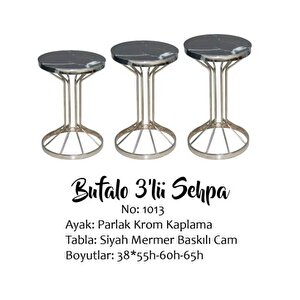 Brc Zigon 13381 Bufalo Model Siyah Mermer Temper Cam Gümüş Kaplama Metal Ayak