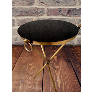 Brc Zigon 13246 Küpe Sehpa Metal Bakır Eskitme Gold Renk Ayak Kırılmaz Cam Tabla
