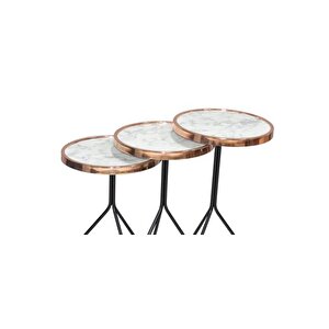 Brc Olimpik 13407 Zigon Sehpa Beyaz Mermer Desen Parlak Rose Kaplama Temper Cam