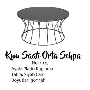 Brc 13356 Orta Kum Saat Düz Si̇yah Temper Cam Tabla Plati̇n Renk Kaplama Metal Ayak