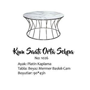 Brc 133557 Sehpa Kum Saat Model Beyaz Mermer Temper Cam Çelik Plati̇n Renk Kaplama