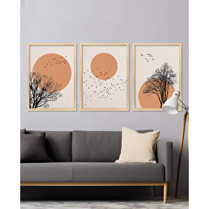 Ağaçlar, Kuşlar Ve Güneş Tablo Set 30x40 Cm