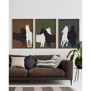 Renkli Zeminde Siyah-beyaz Atlar Tablo Set 30x40 Cm