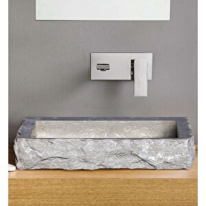 Seagrass Limestone İçi Honlu Rustik El Yapımı Patlatma Dikdörtgen Lavabo Ntrstc33